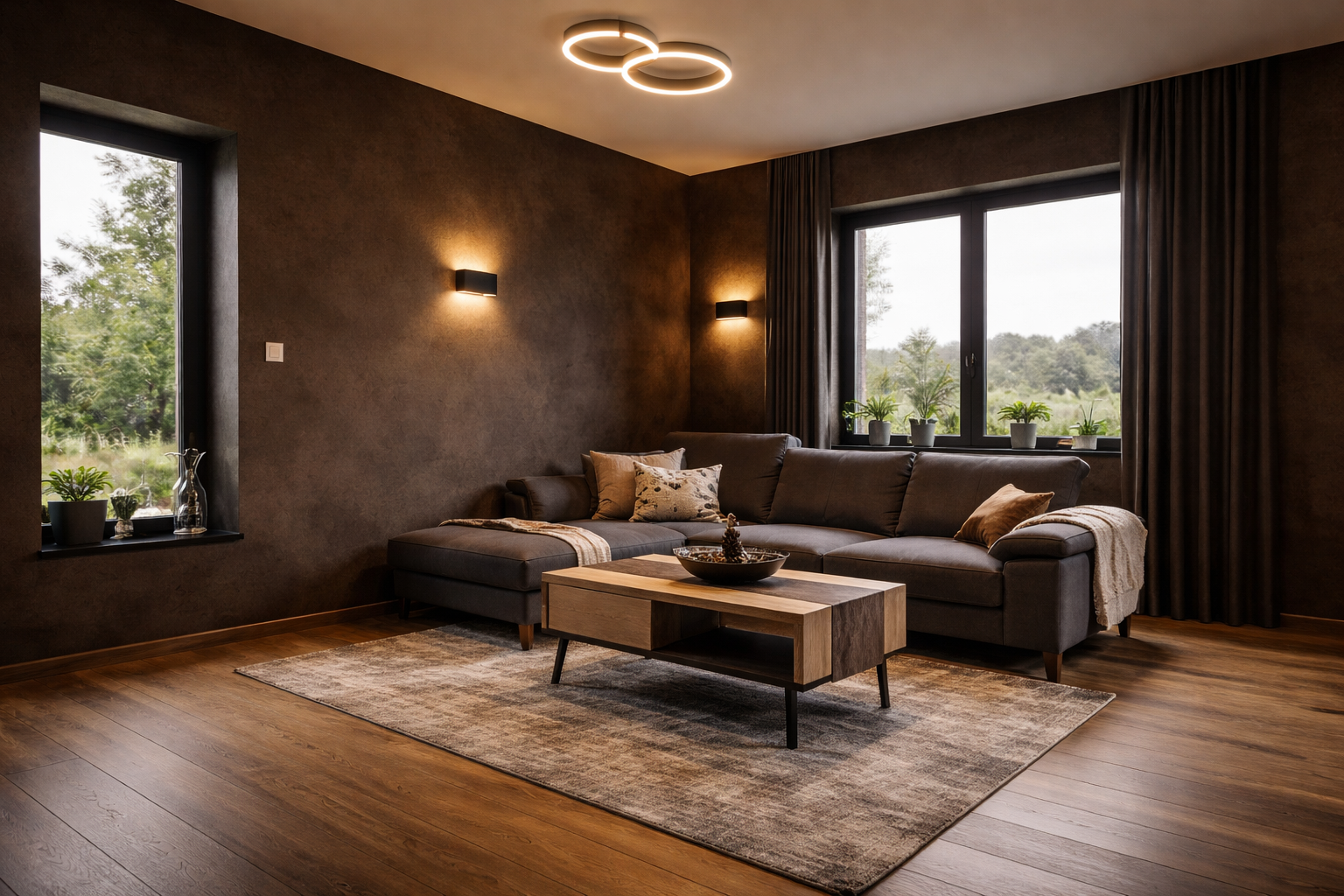 Elegantes Wohnzimmer in dunklen T&ouml;nen